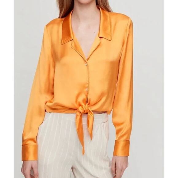 NWT Aritzia Womens Long Sleeve Button-Up Tie-Front Tuscan Sun Orange Top Small - Picture 1 of 14